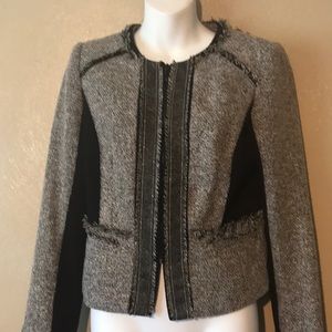 WHBM fringed trim crop jacket, zipper & pockets